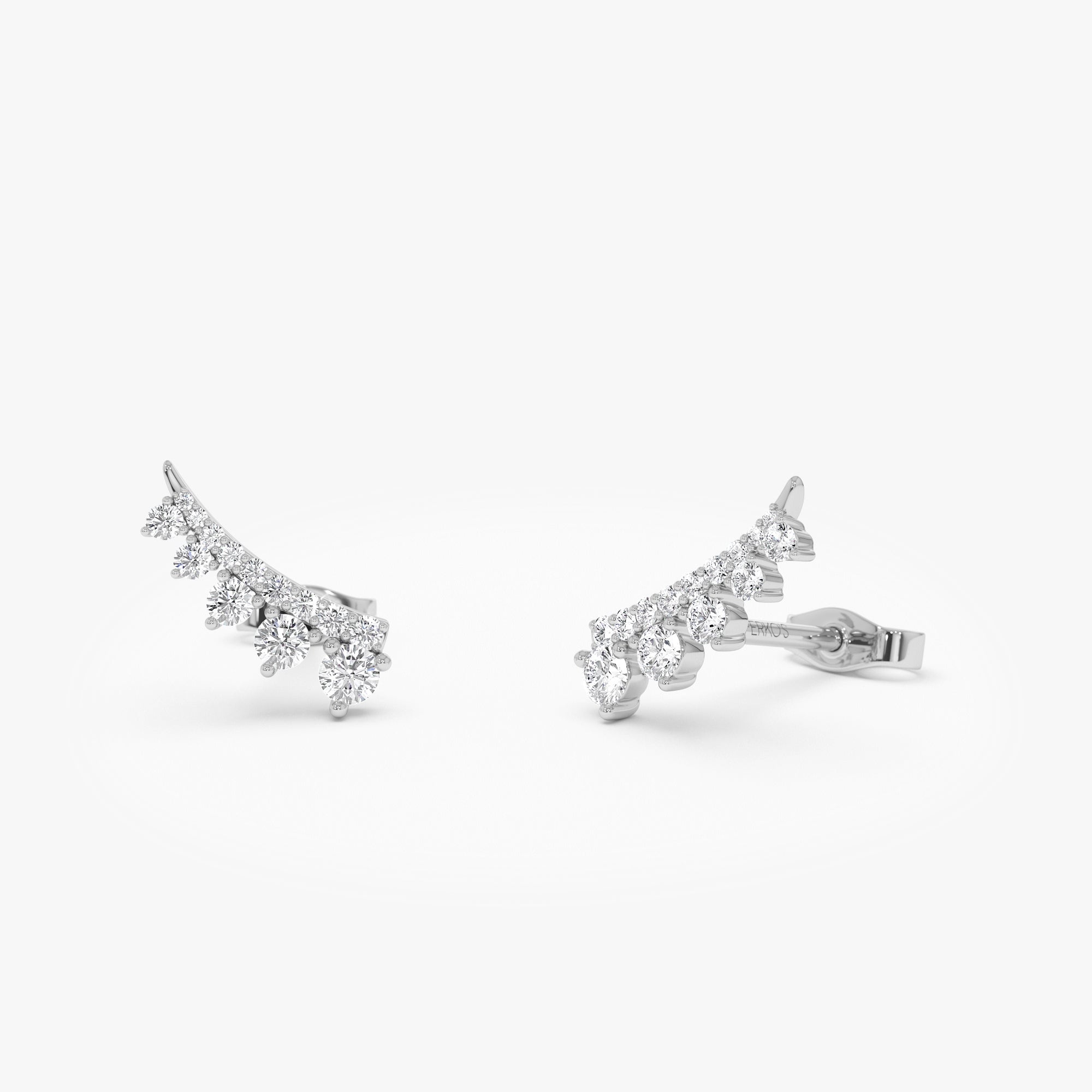 OBFJ1004 - Graduating Diamond Ear Climber Studs earrings in selectable metal and diamond options - Roselle Jewelry view 5