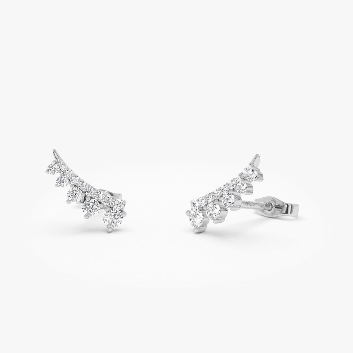 OBFJ1004 - Graduating Diamond Ear Climber Studs earrings in selectable metal and diamond options - Roselle Jewelry view 5