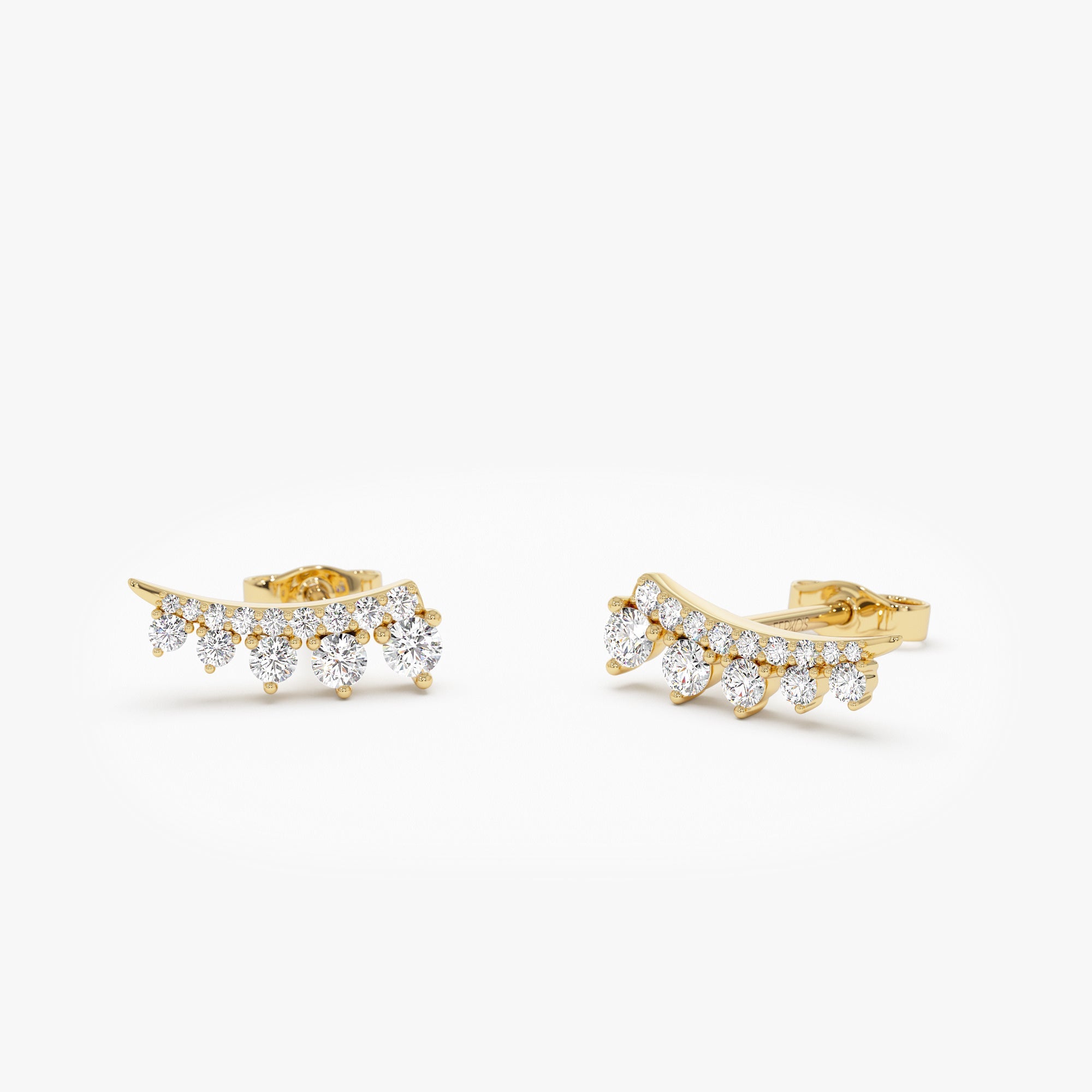 OBFJ1004 - Graduating Diamond Ear Climber Studs earrings in selectable metal and diamond options - Roselle Jewelry view 8