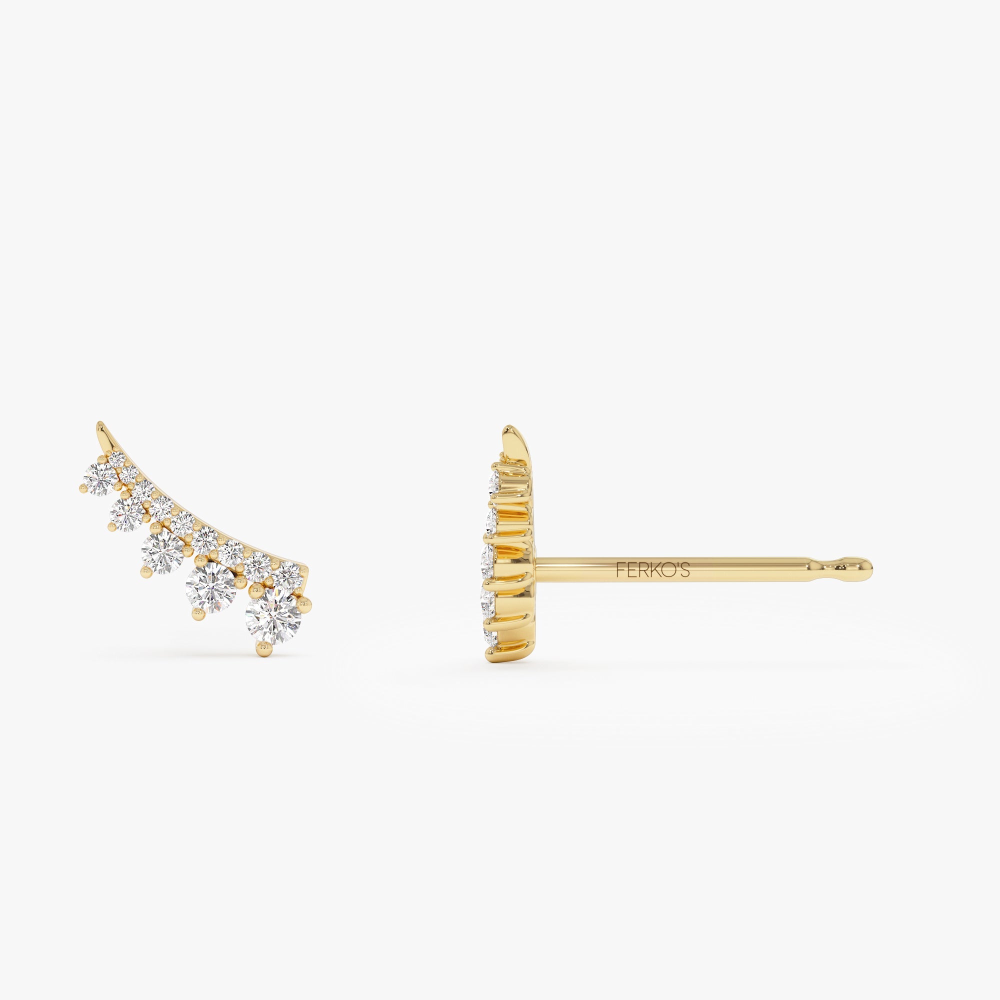 OBFJ1004 - Graduating Diamond Ear Climber Studs earrings in selectable metal and diamond options - Roselle Jewelry view 7