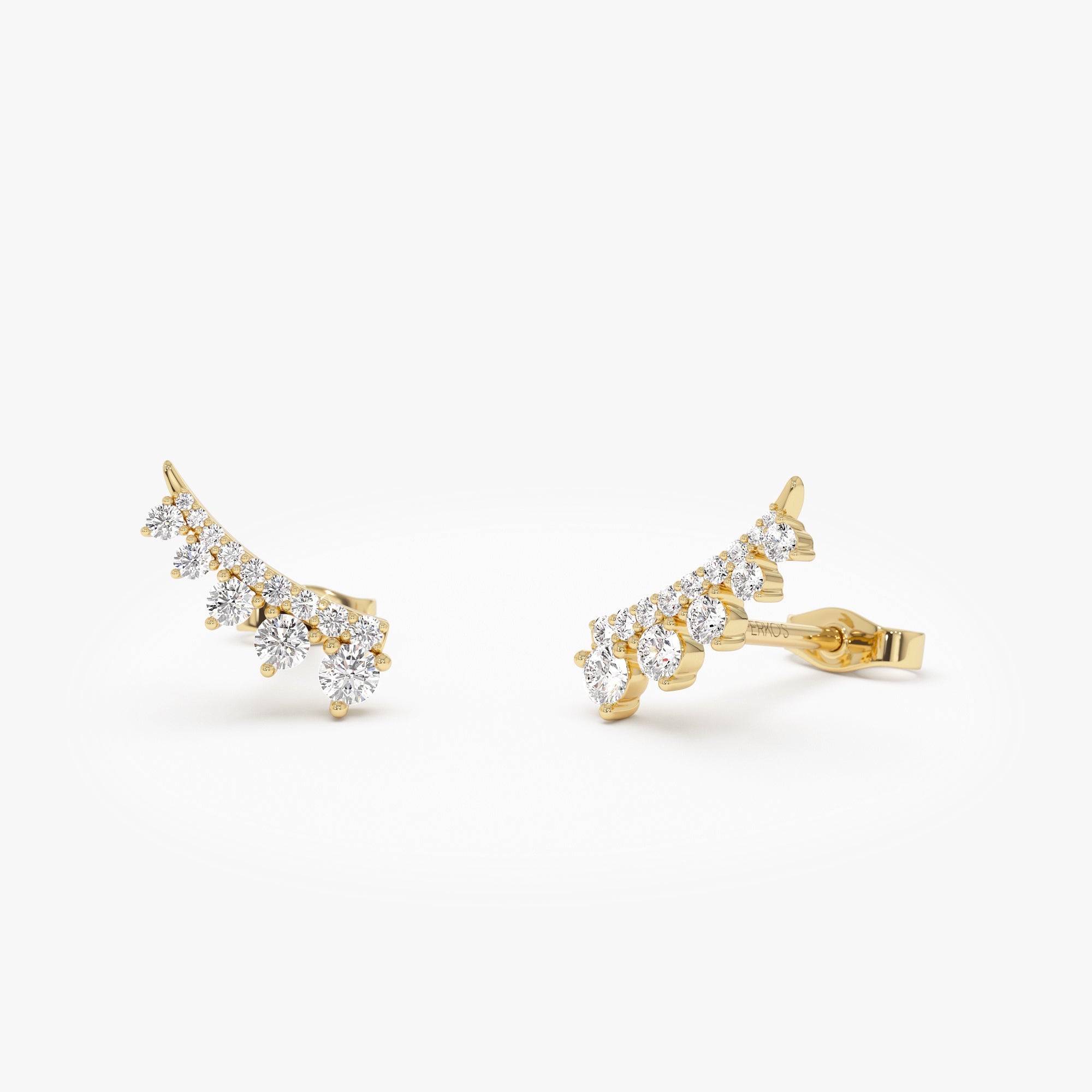 OBFJ0037 - Graduating Diamond Ear Climber Studs - 14k Gold 1