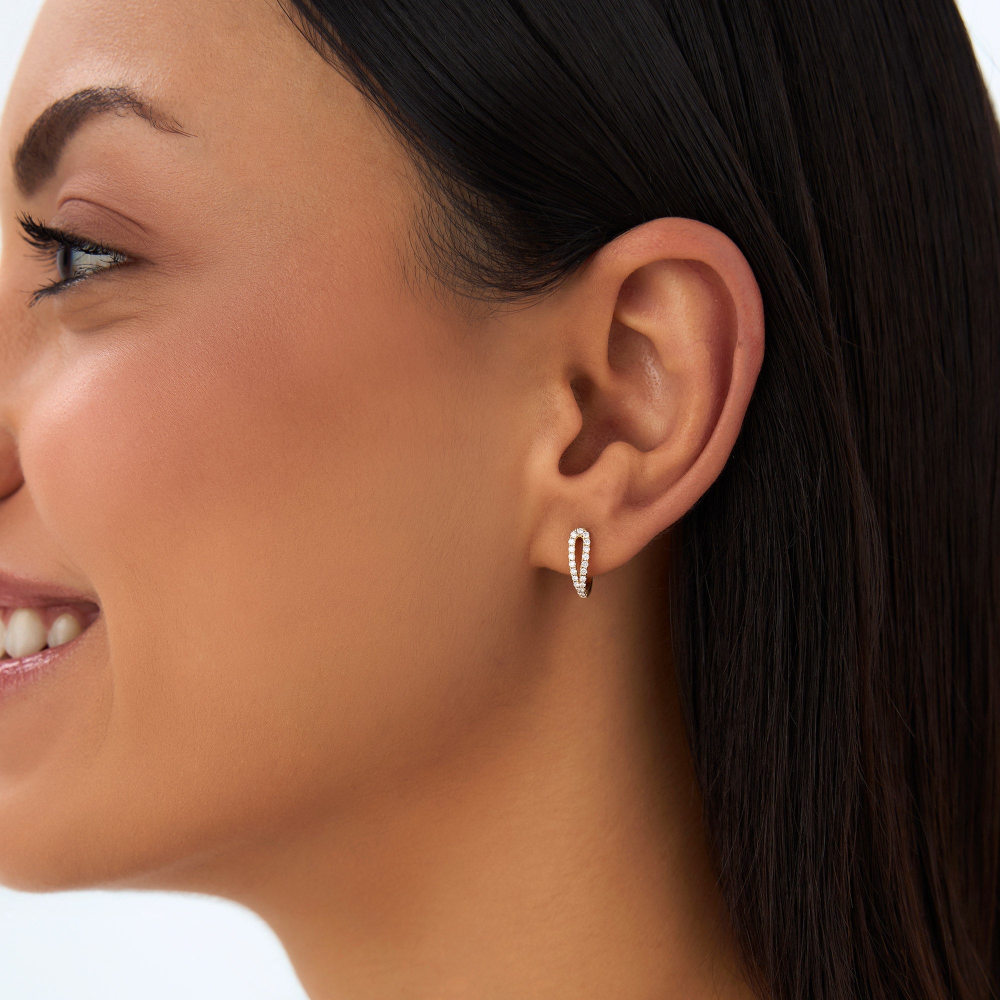 OBFJ0945 - 14k Double Mini Diamond Hoop Earrings 2