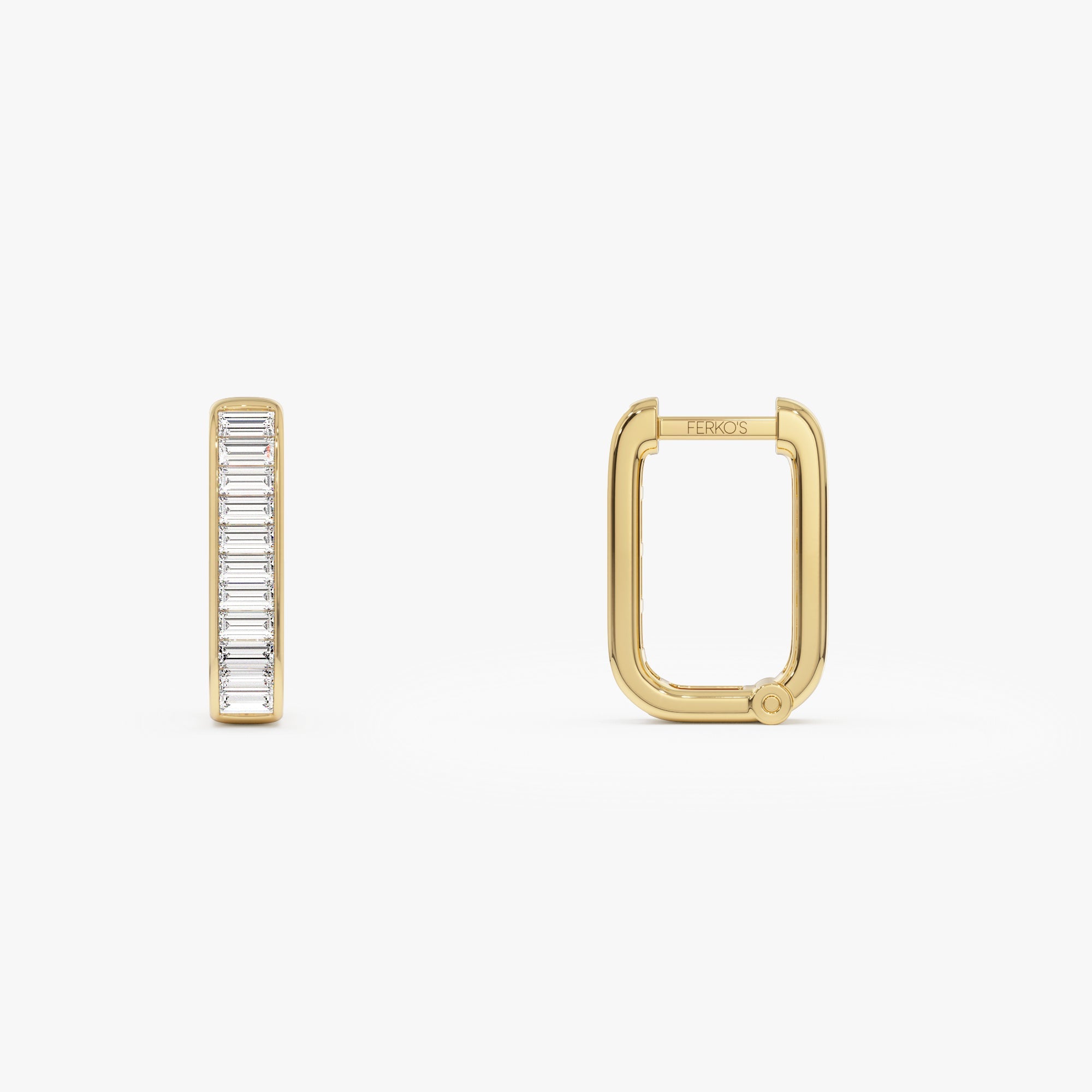 OBFJ0915 - 14k Channel Settinng Baguette Diamond Unique Hoops 9
