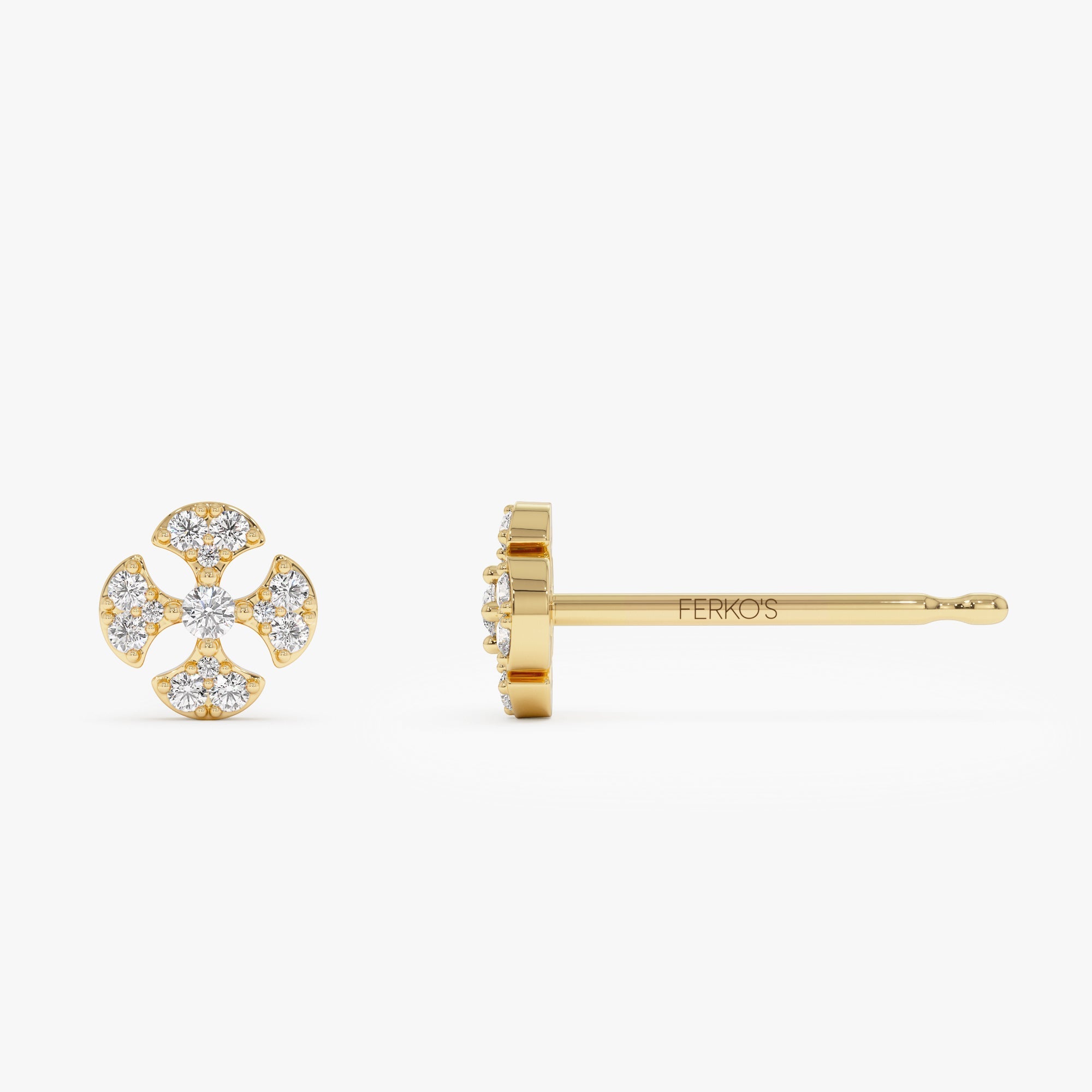 OBFJ0870 - 14K Minimalist Petal Diamond Cluster Studs 8