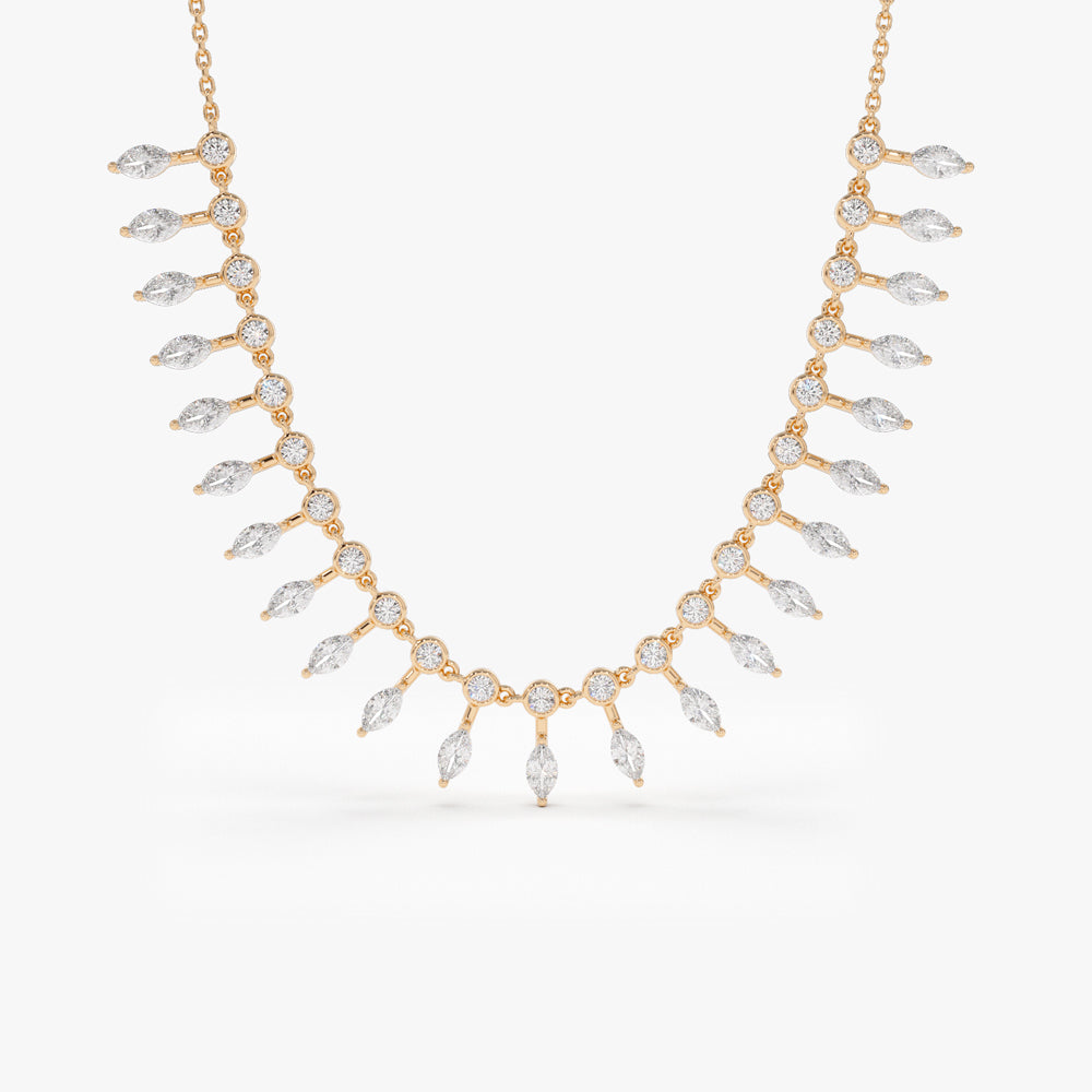 OBFJ2090 - Marquise and Round Diamonds Statement Piece Necklace necklace in selectable metal and diamond options - Roselle Jewelry view 6
