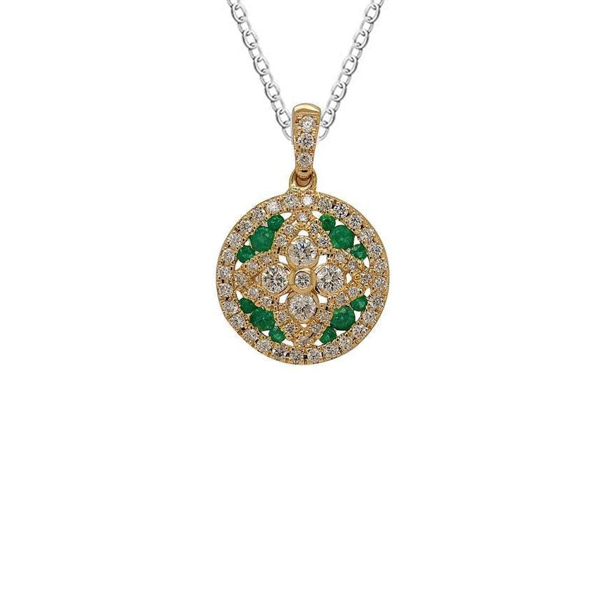 OBFJ0058 - 14k Gold Emerald and Diamond Floral Design Necklace 1