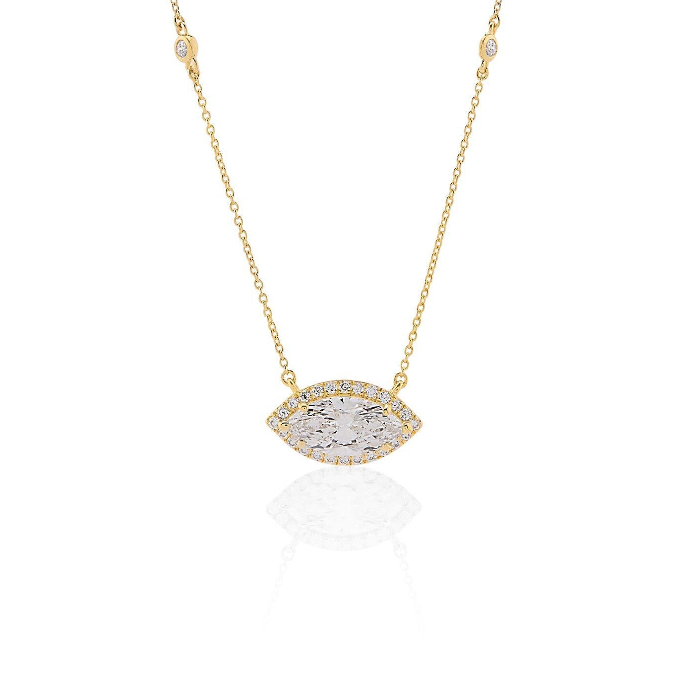 OBFJ0063 - 14k Gold Diamond by the Yard Necklace with Halo Marquise Center 1