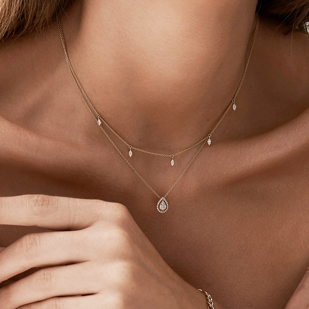 OBFJ2160 - Pear Shaped Illusion Setting Halo Diamond Necklace necklace in selectable metal and diamond options - Roselle Jewelry view 2
