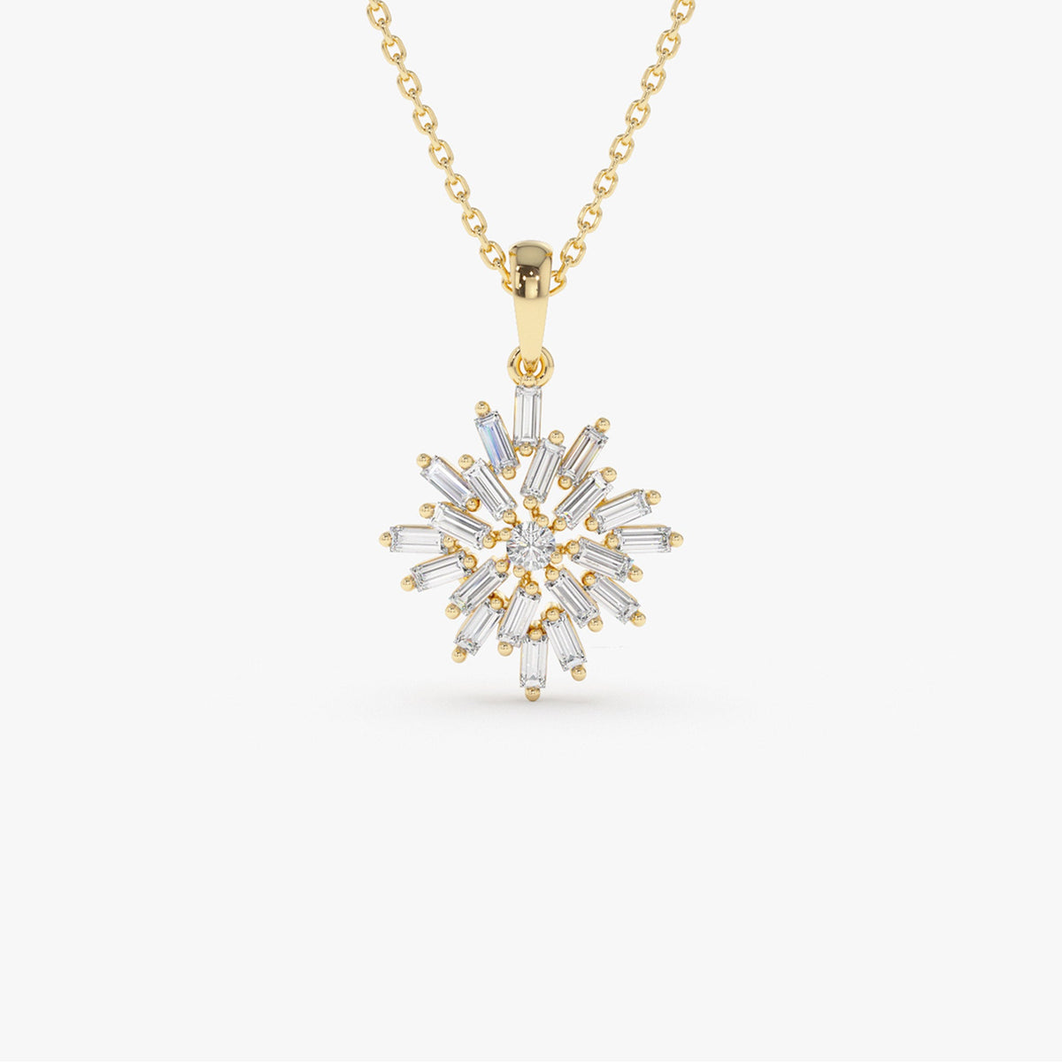 OBFJ2189 - Baguette Diamond Cluster Pendant necklace in selectable metal and diamond options - Roselle Jewelry view 1
