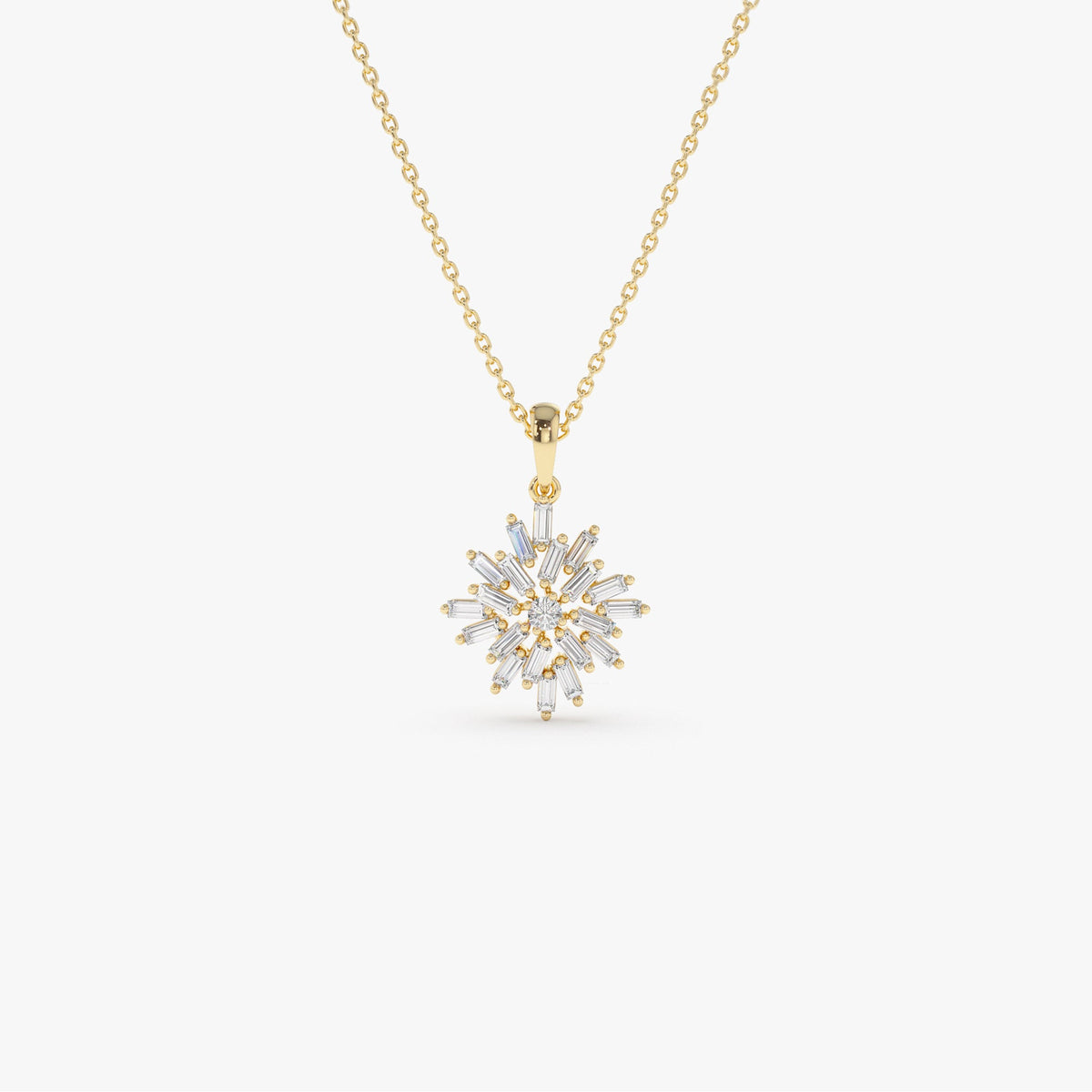 OBFJ2189 - Baguette Diamond Cluster Pendant necklace in selectable metal and diamond options - Roselle Jewelry view 10