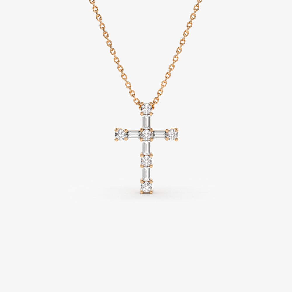 OBFJ2263 - Baguette and Round Diamond Necklace necklace in selectable metal and diamond options - Roselle Jewelry view 7