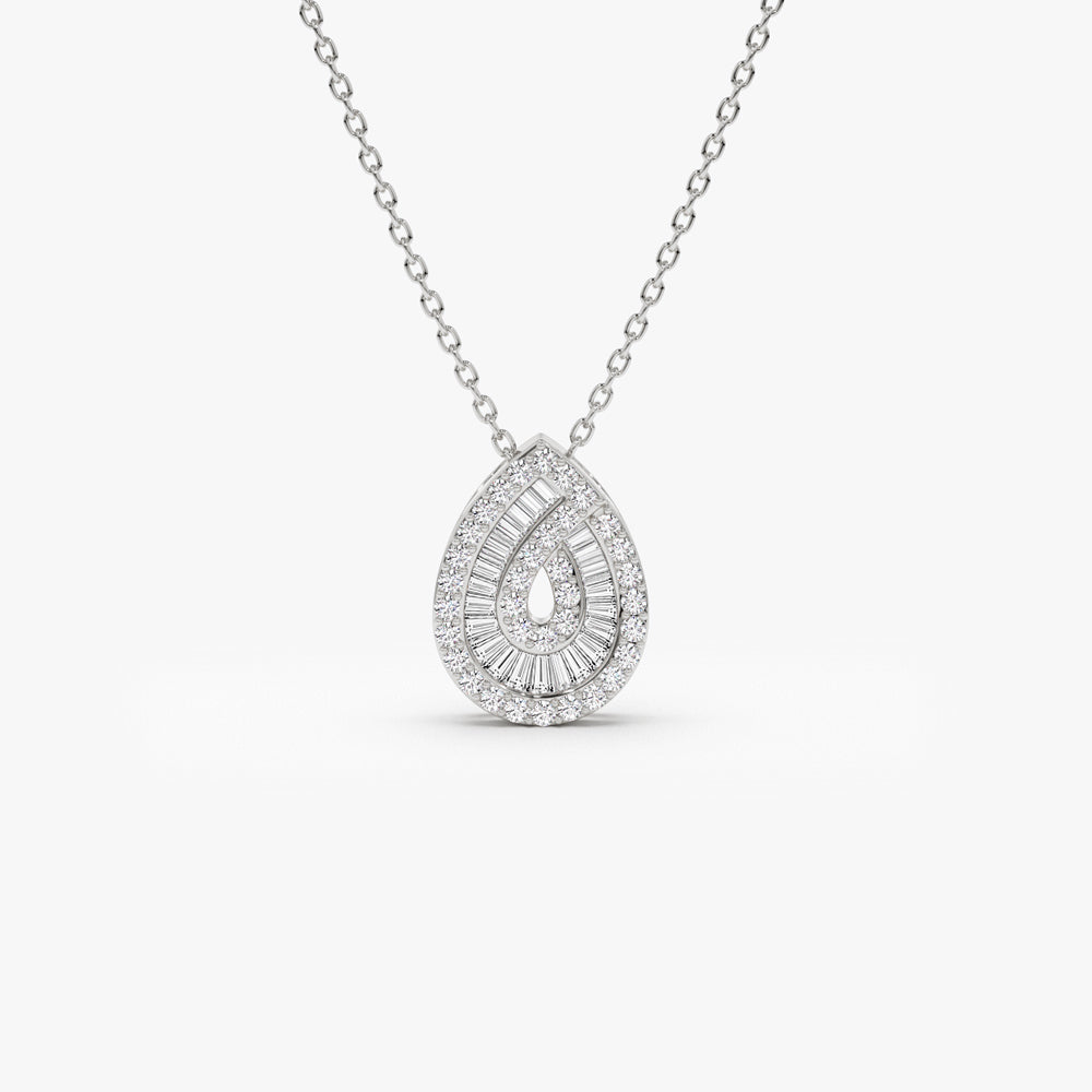 OBFJ1457 - Teardrop Shape Baguette and Round Diamond Statement Necklace necklace in selectable metal and diamond options - Roselle Jewelry view 6