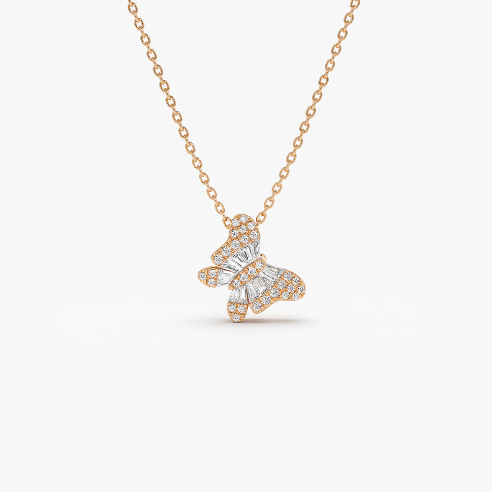 OBFJ1460 - Baguette Diamond Butterfly Necklace necklace in selectable metal and diamond options - Roselle Jewelry view 5