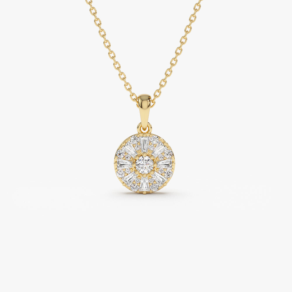 OBFJ1482 - 14k Baguette Diamond and Round Diamond Cluster Necklace 1