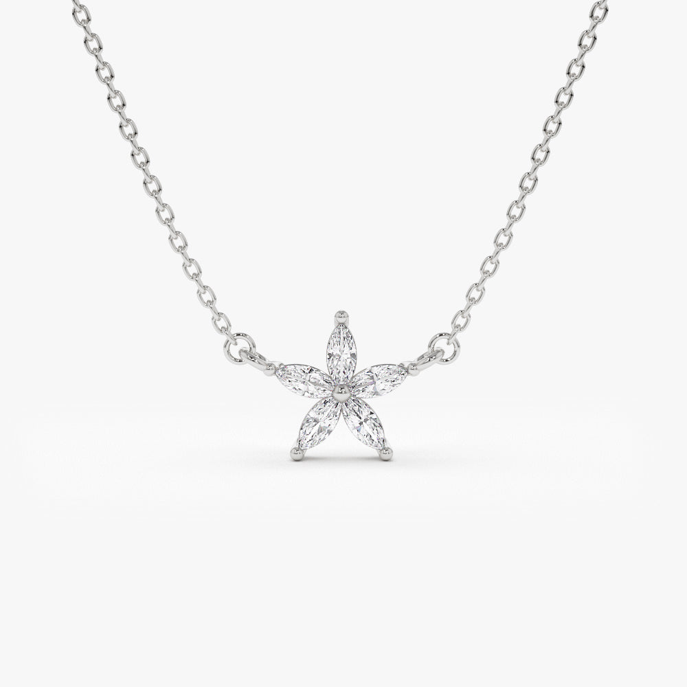 OBFJ1497 - 14k Marquise Shaped Diamond Flower Design Necklace 7