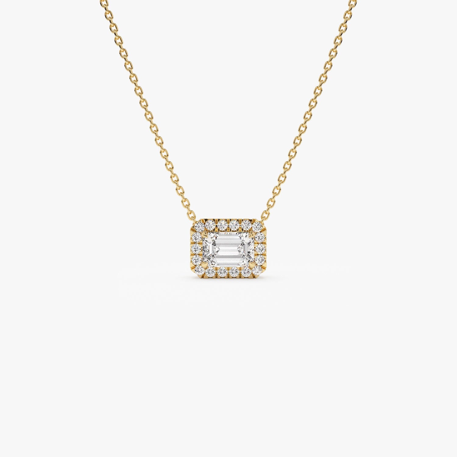 OBFJ1364 - 0.90 ctw 14K Halo Setting Emerald Cut Lab Grown Diamond Necklace - Taylor 1
