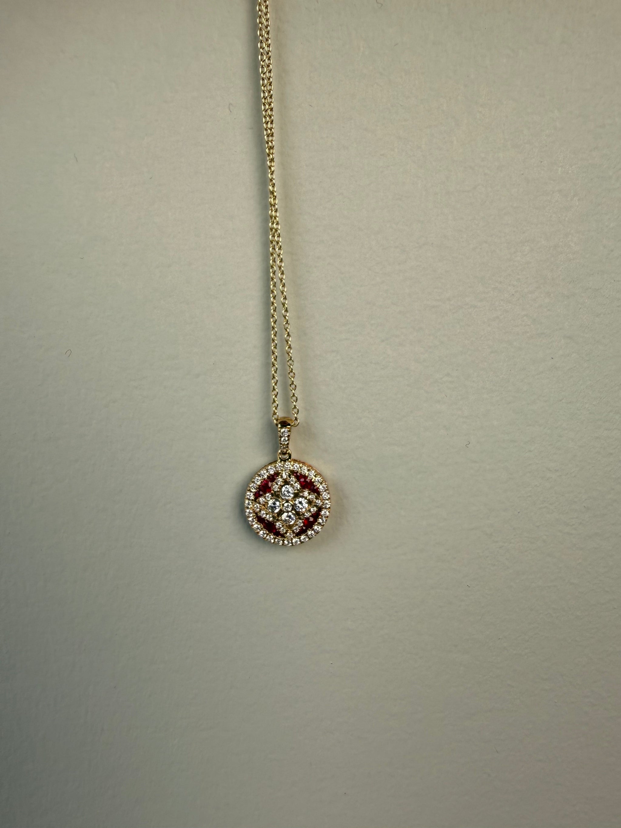 OBFJ0057 - 14k Gold Ruby and Diamond Floral Design Necklace 7