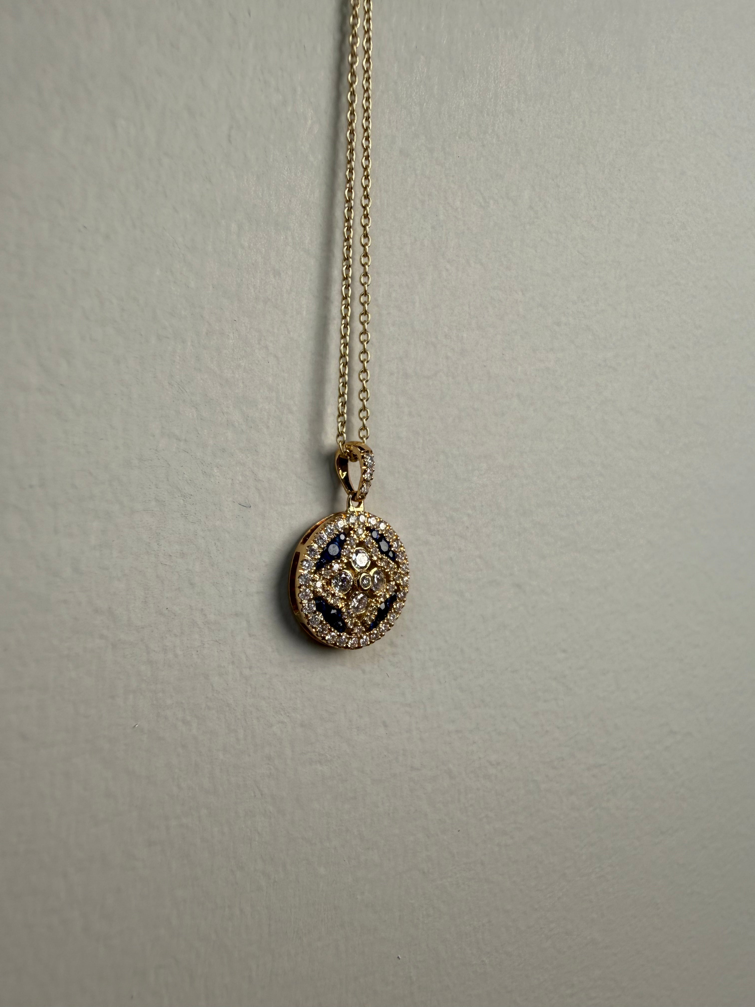 OBFJ0060 - 14k Gold Sapphire and Diamond Floral Design Necklace 7