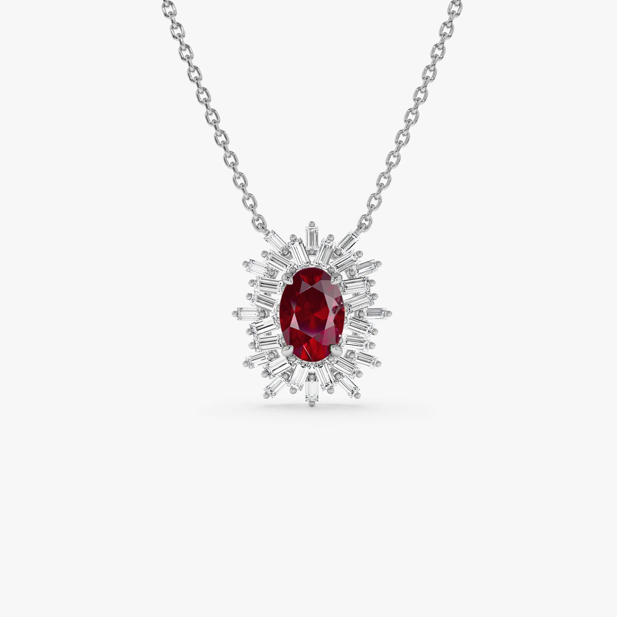 OBFJ1216 - 14k Oval Shape Ruby Necklace with Ballerina Baguettes 6