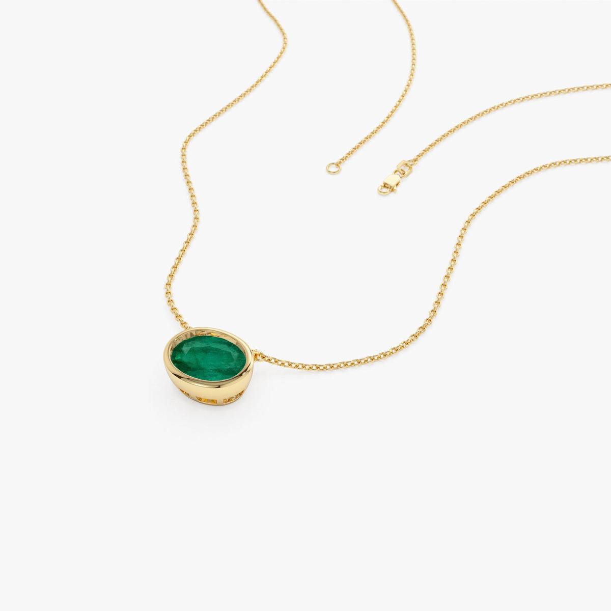 OBFJ1082 - 1.55 - 2.20 Ctw Oval Shaped Bezel Setting Emerald Necklace necklace in selectable metal and diamond options - Roselle Jewelry view 6