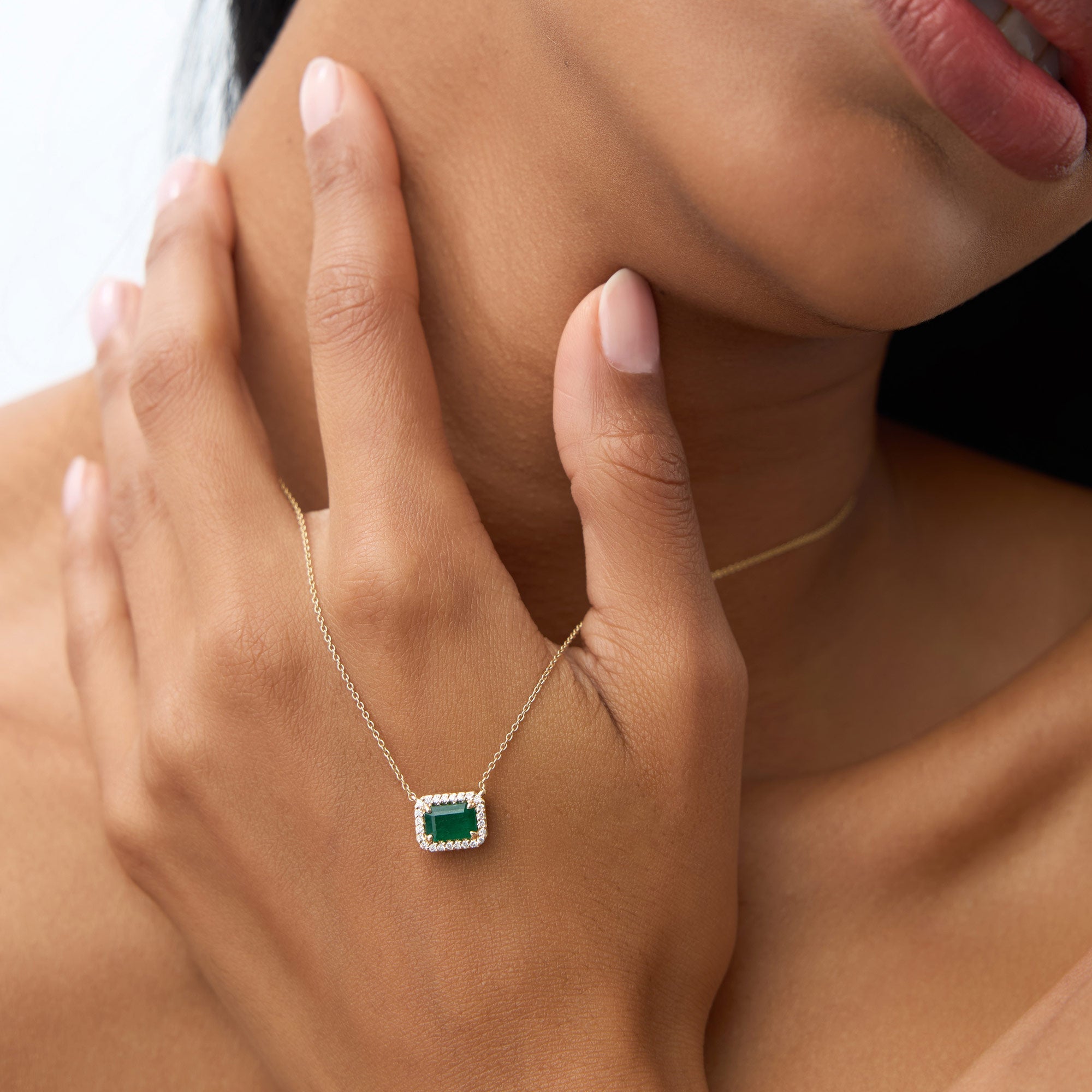 OBFJ1077 - 14k 1.00 Ctw Octagon Emerald in Diamond Halo Setting 2