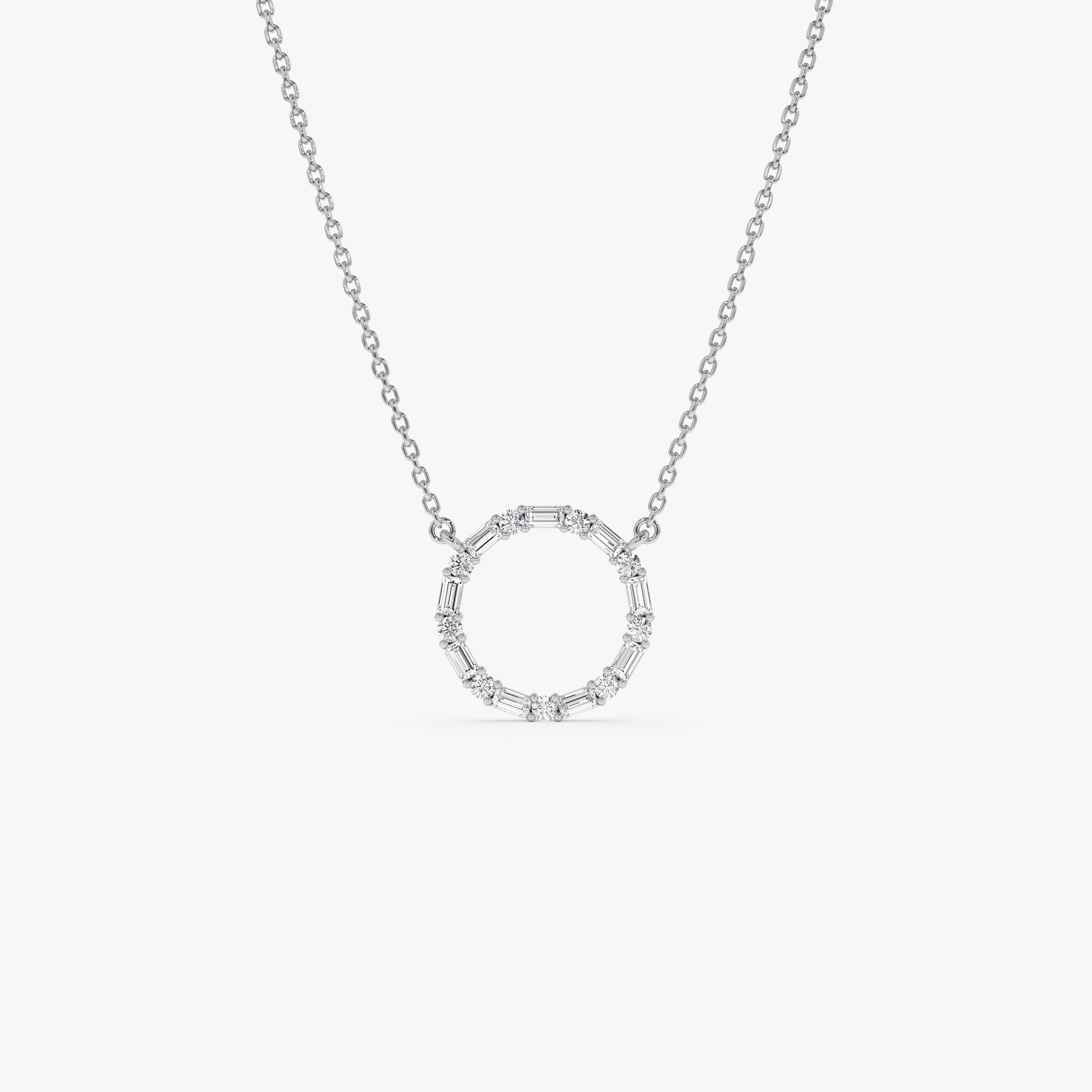 OBFJ1076 - Baguette & Round Diamond Circle Necklace necklace in selectable metal and diamond options - Roselle Jewelry view 9