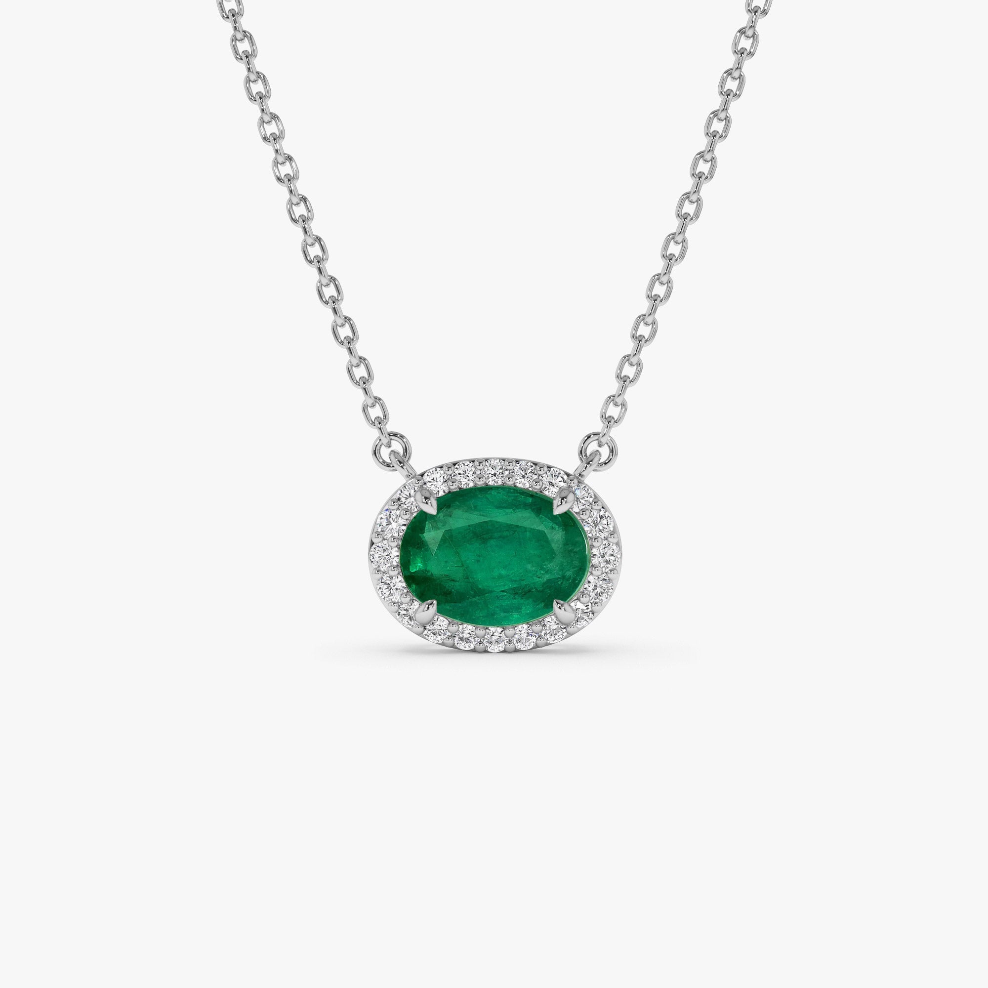 OBFJ1078 - 14k Oval Shape Emerald in Diamond Halo Setting 8