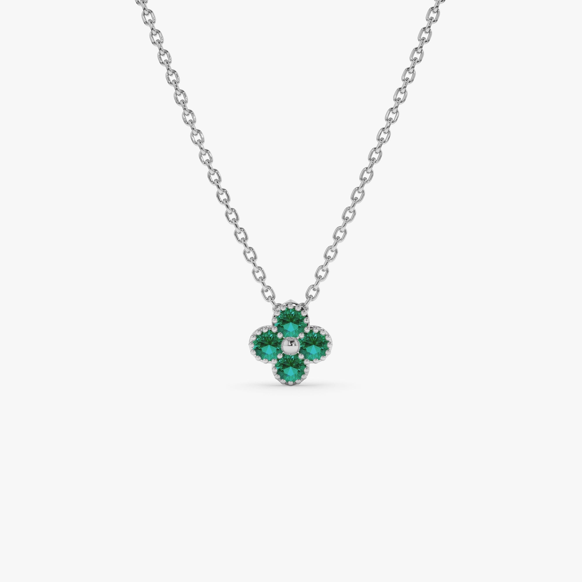 OBFJ1029 - 14k Emerald Clover Beaded Necklace 5