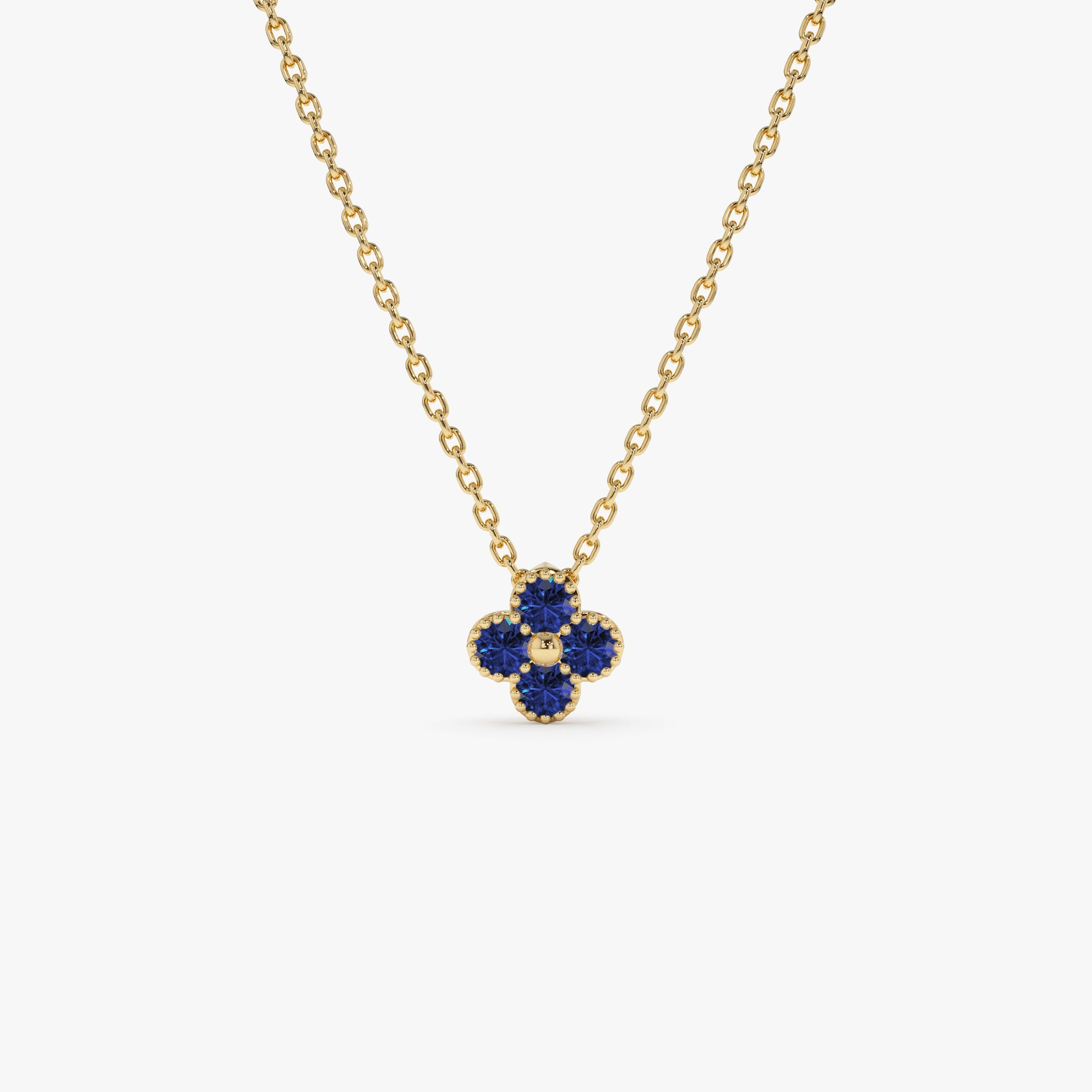OBFJ1027 - 14k Sapphire Clover Beaded Necklace 1