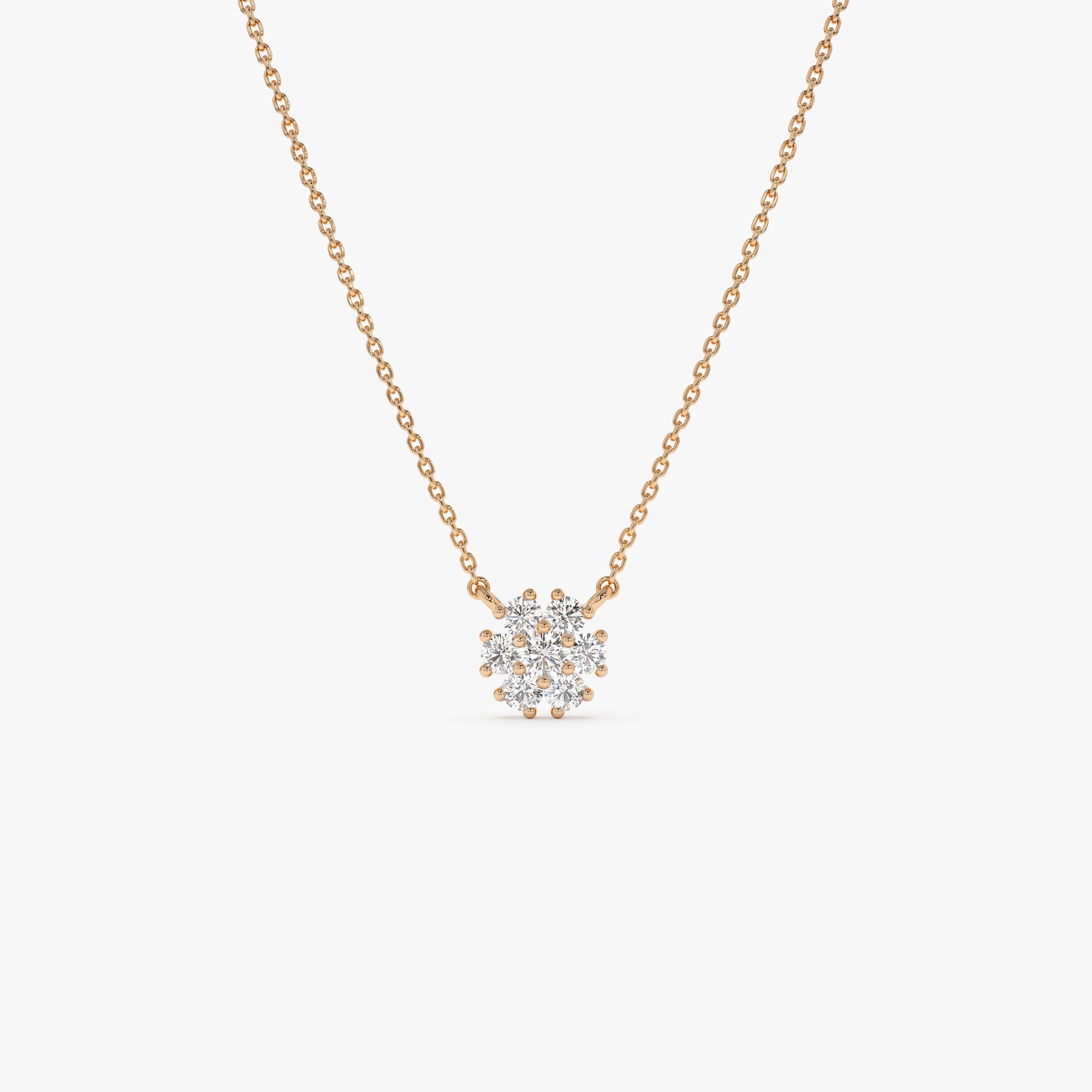 OBFJ1011 - 14k Cluster Flower Diamond Necklace 5