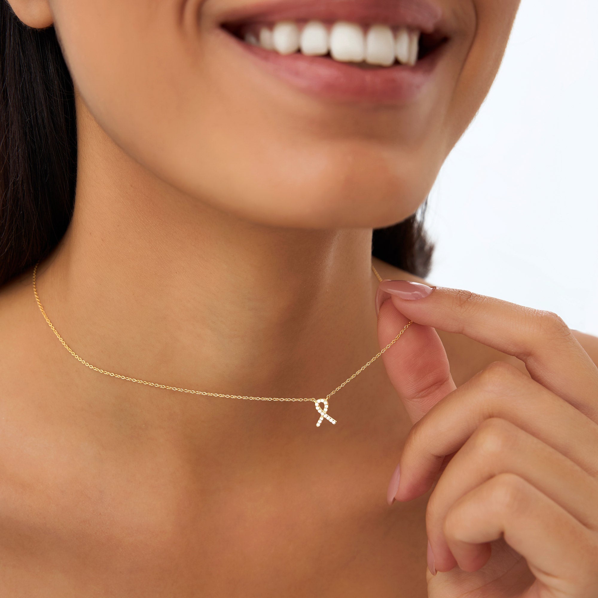 OBFJ1031 - Diamond Ribbon Necklace necklace in selectable metal and diamond options - Roselle Jewelry view 2