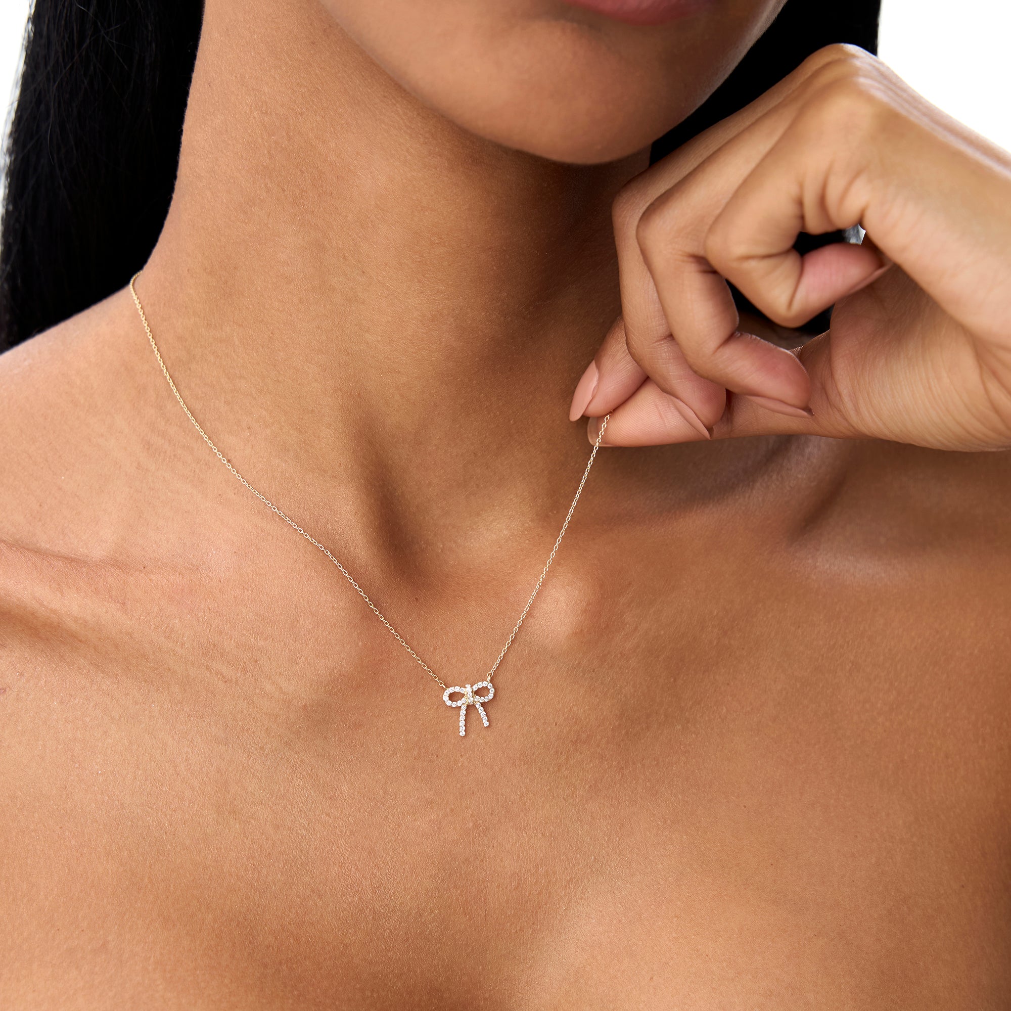 OBFJ0906 - 14k Diamond Bow Necklace 3