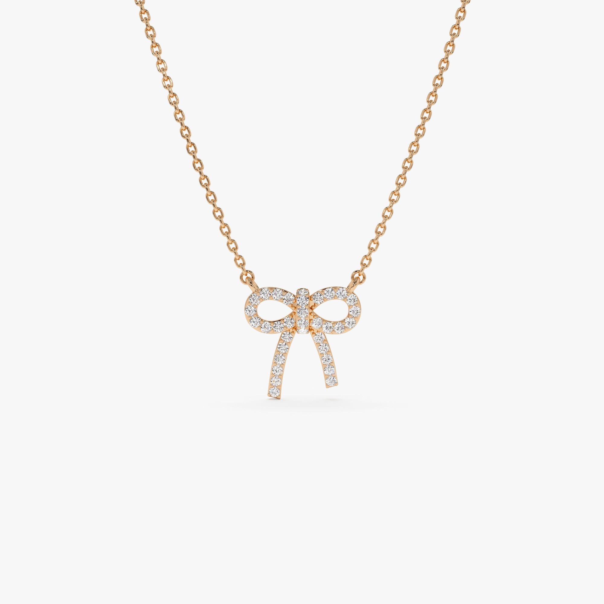 OBFJ0906 - 14k Diamond Bow Necklace 5