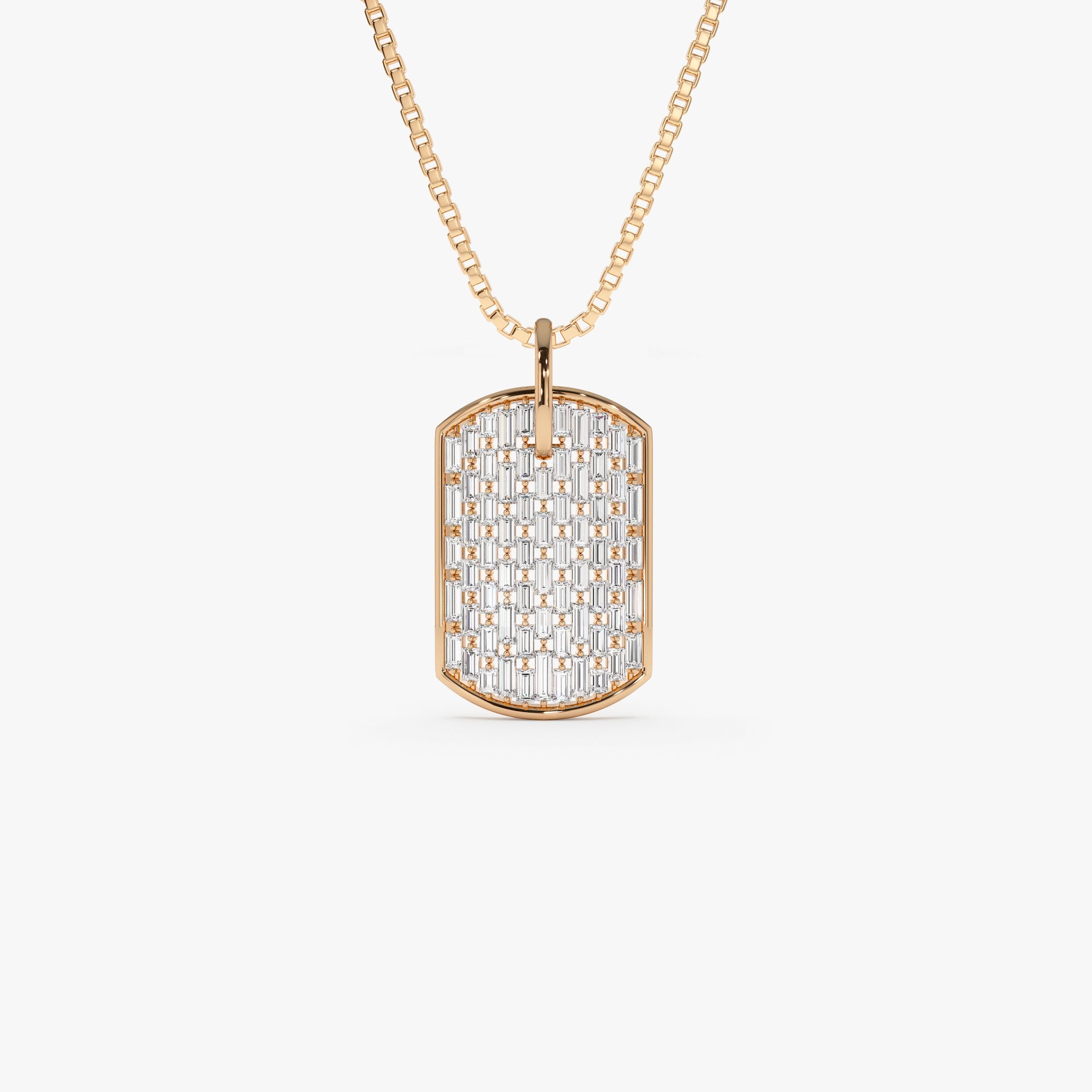 OBFJ0867 - Baguette Diamond Dog Tag Pendant necklace in selectable metal and diamond options - Roselle Jewelry view 7