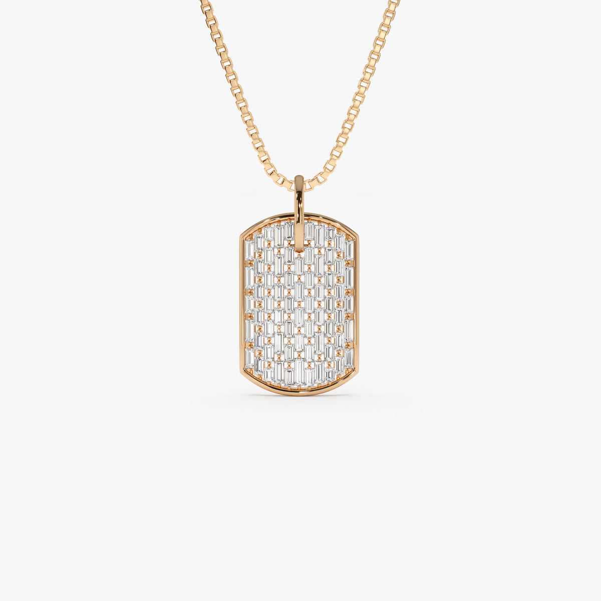 OBFJ0867 - Baguette Diamond Dog Tag Pendant necklace in selectable metal and diamond options - Roselle Jewelry view 7