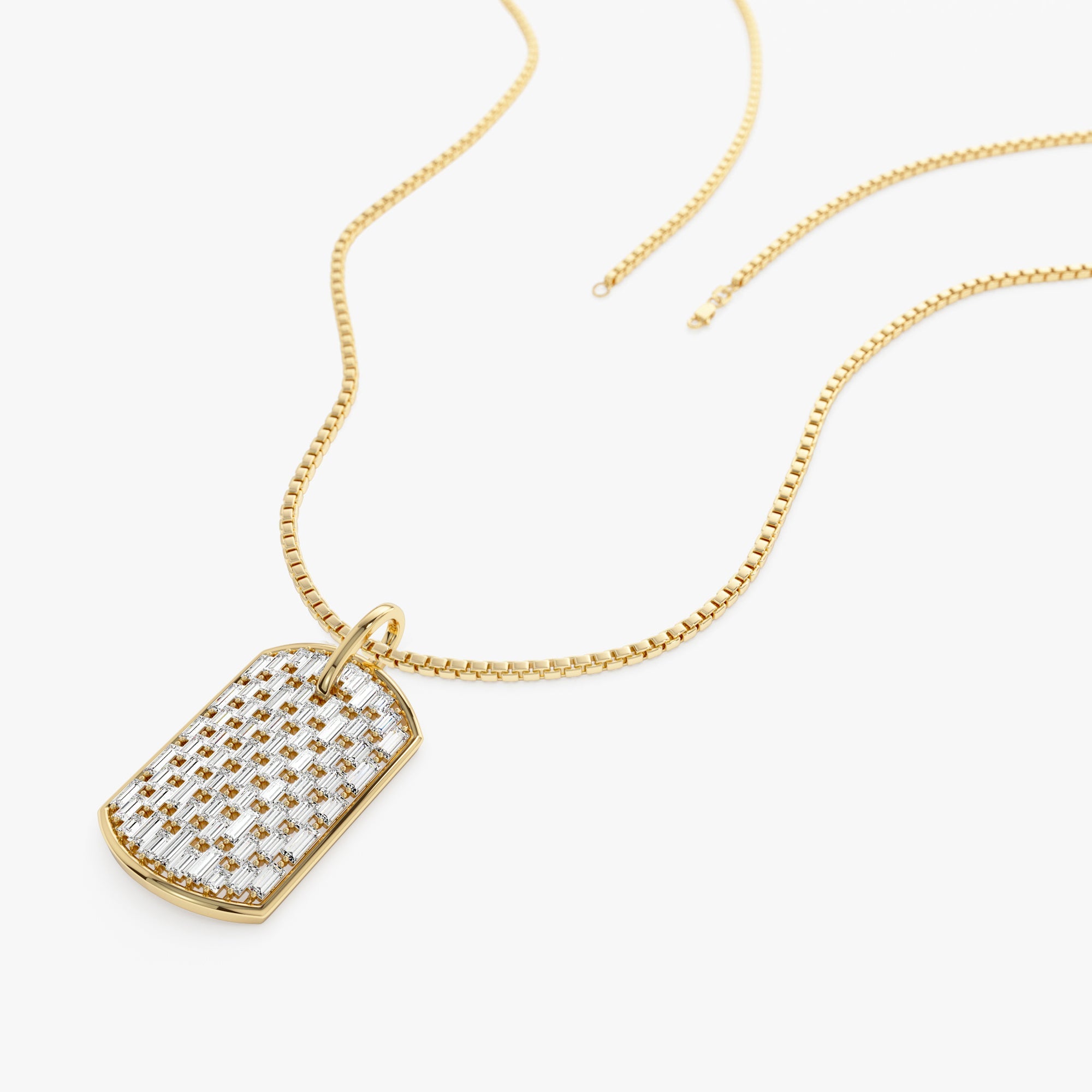 OBFJ0867 - Baguette Diamond Dog Tag Pendant necklace in selectable metal and diamond options - Roselle Jewelry view 8