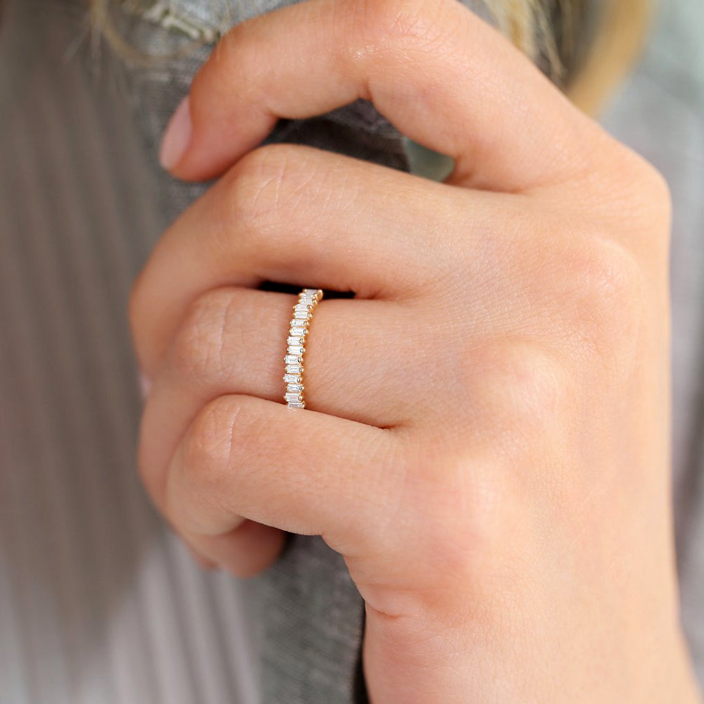 OBFJ1793 - 14K Gold Stackable Vertical Baguette Diamond Ring 4