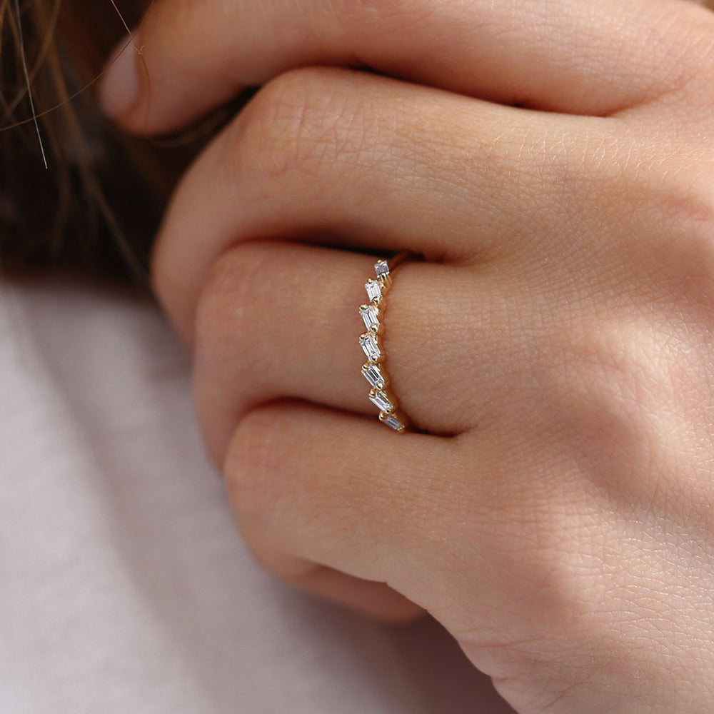 OBFJ1794 - 7 Stone Slanted Baguette Diamond Ring ring in selectable metal and diamond options - Roselle Jewelry view 3