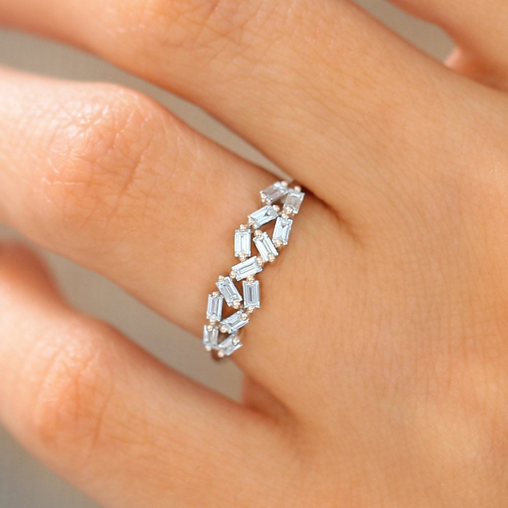 OBFJ1812 - 14K Stackable Baguette Diamond Cluster Ring 2