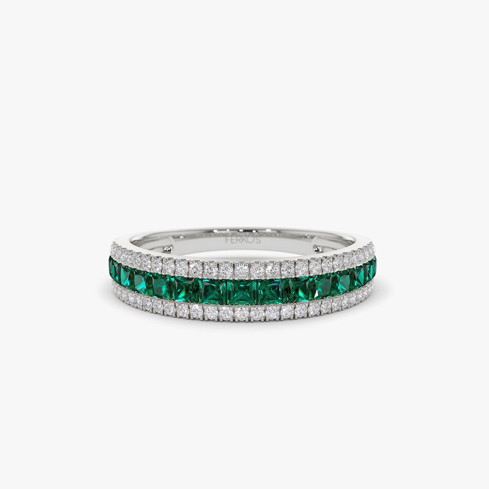 OBFJ2005 - 14k Half Eternity Square Emerald Anniversary Ring 8