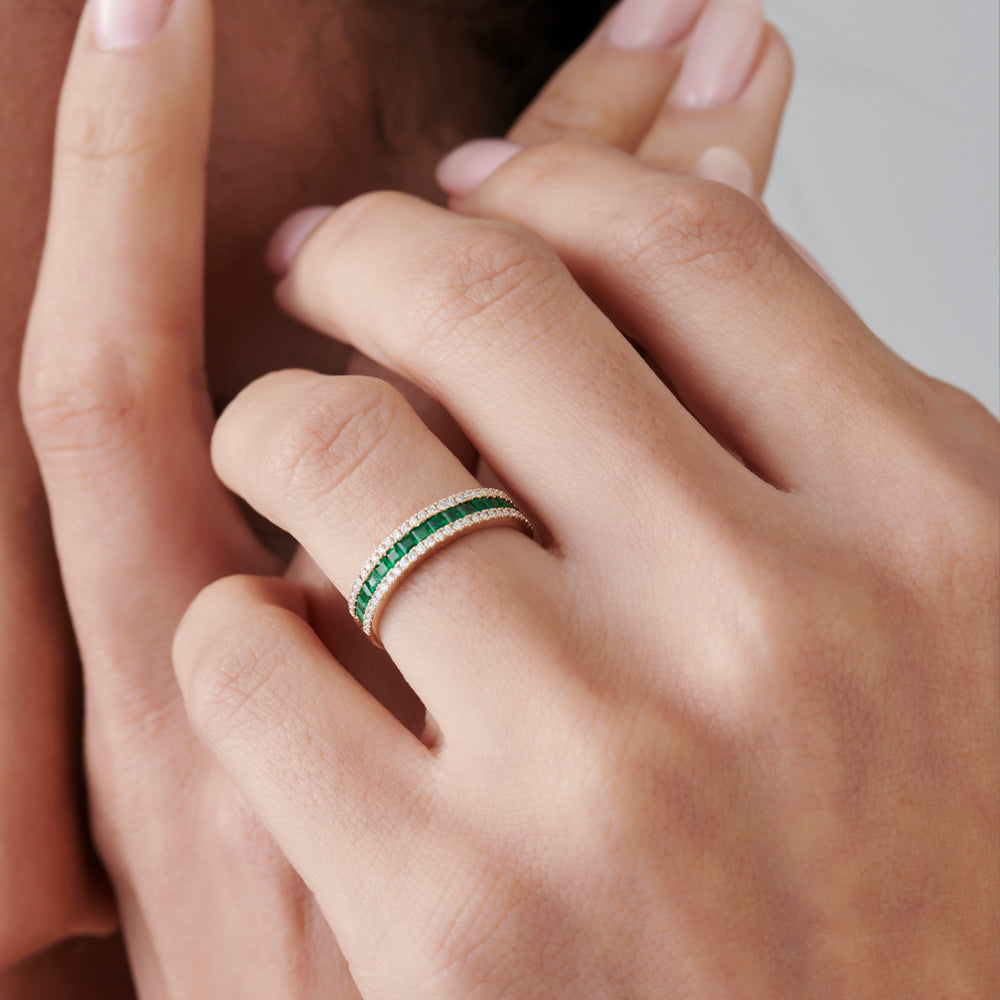 OBFJ2005 - 14k Half Eternity Square Emerald Anniversary Ring 6
