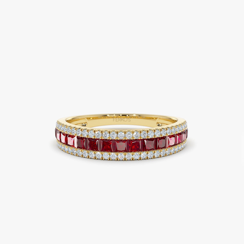 OBFJ2027 - 14k Half Eternity Square Ruby Anniversary Ring 1