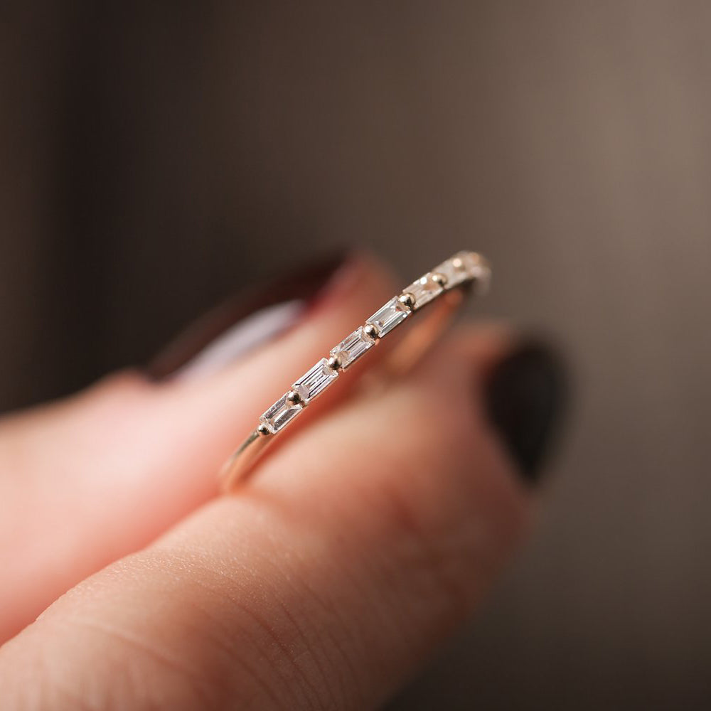 OBFJ1890 - Shared Prong Half Eternity Baguette Diamond Ring ring in selectable metal and diamond options - Roselle Jewelry view 4