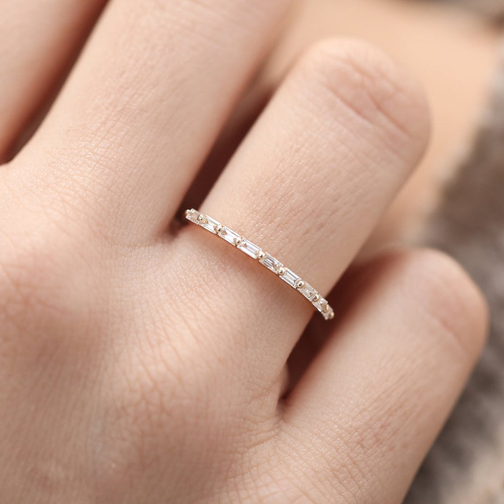 OBFJ1890 - Shared Prong Half Eternity Baguette Diamond Ring ring in selectable metal and diamond options - Roselle Jewelry view 2