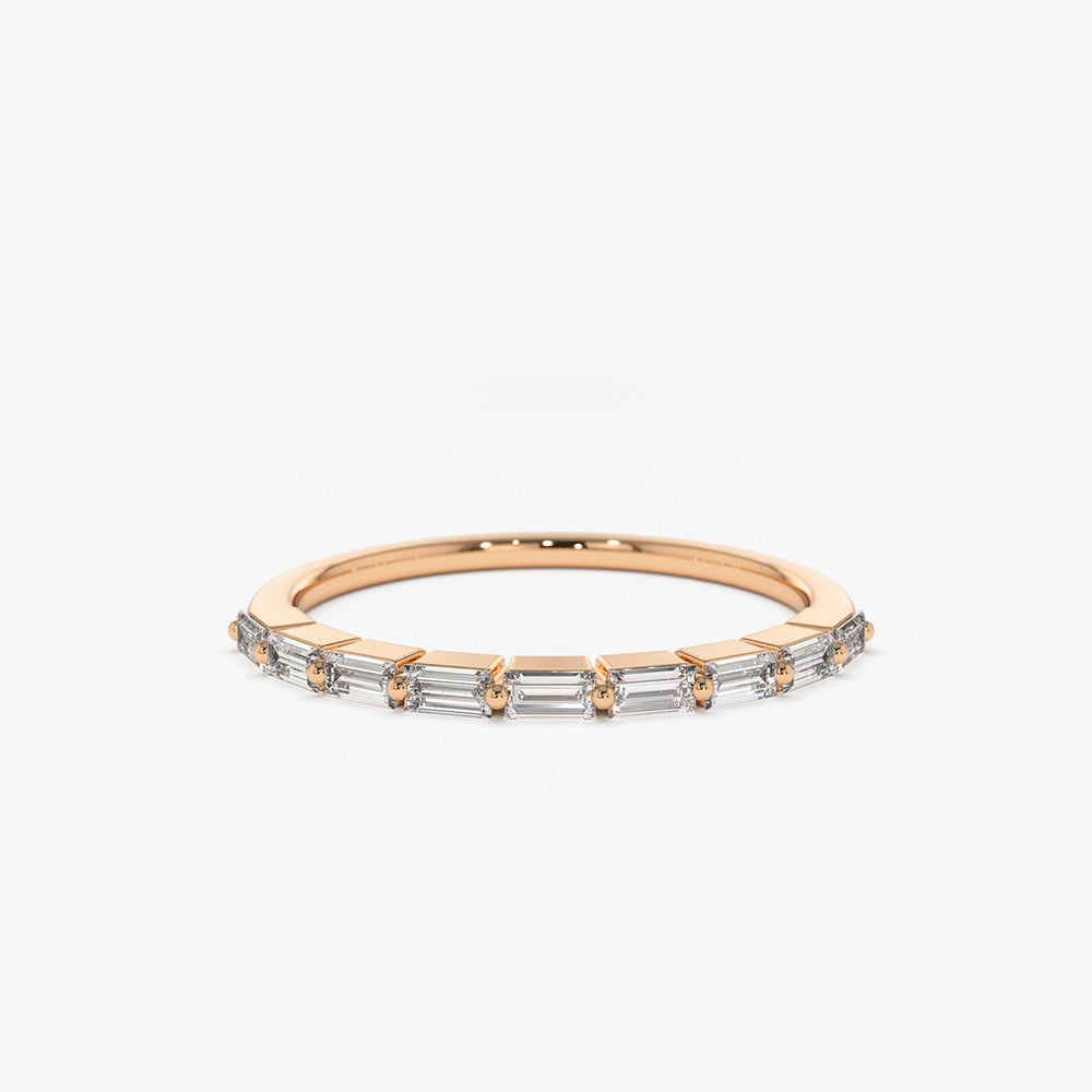 OBFJ1890 - Shared Prong Half Eternity Baguette Diamond Ring ring in selectable metal and diamond options - Roselle Jewelry view 5