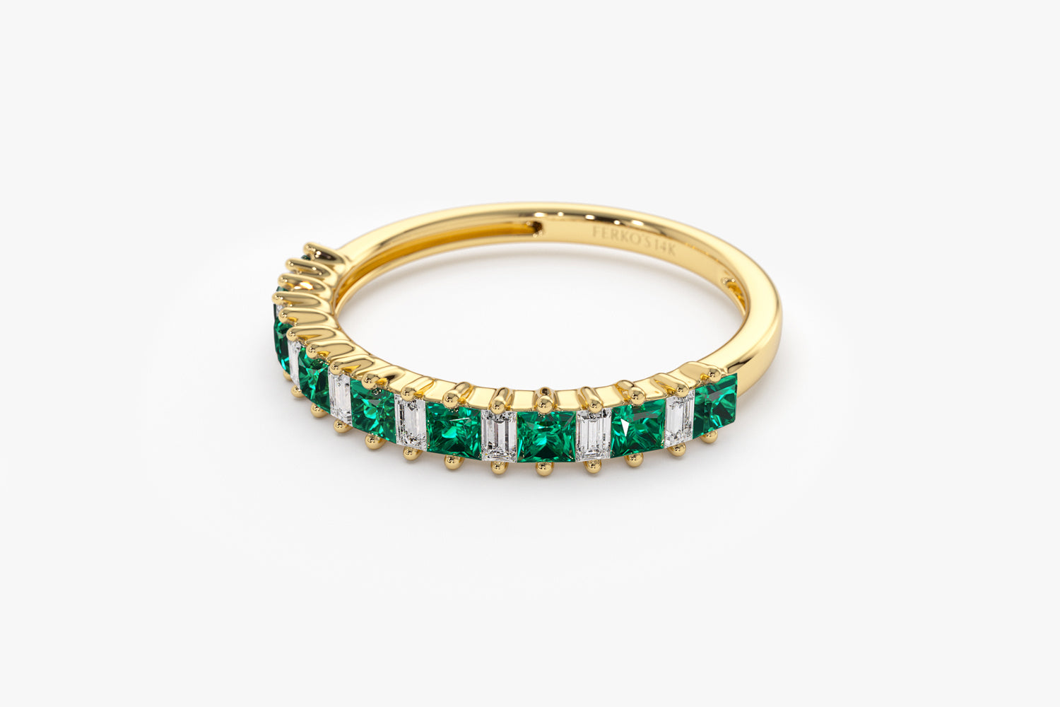 OBFJ1999 - 14k Unique Princess Cut Emerald and Baguette Diamond Ring 12