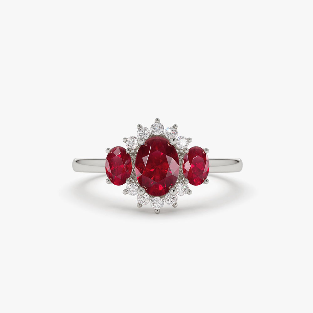OBFJ1998 - 14k Three Stone Ruby Cluster Ring 4