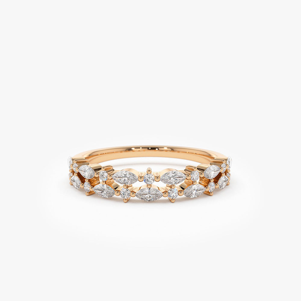 OBFJ1947 - 14k Double Row Alternating Marquise Round Diamond Ring 8