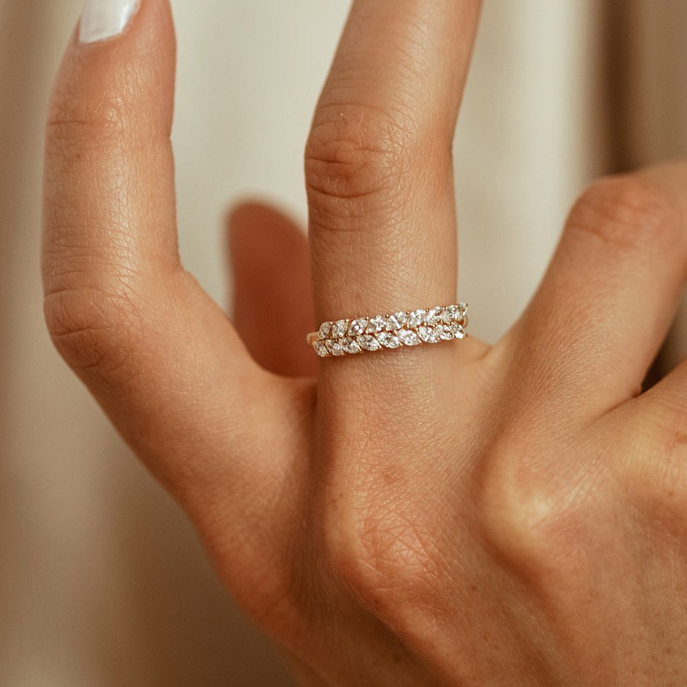 OBFJ2070 - Half Eternity Two Rows Marquise Diamond Band ring in selectable metal and diamond options - Roselle Jewelry view 4