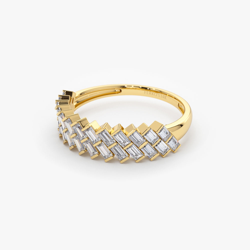 OBFJ1558 - 14k Double Row Diagonal Baguette Ring 7